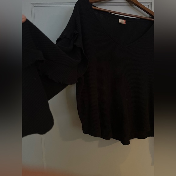 Anthropologie Black V-Neck Sweater with Ruffle Details - Picture 7 of 9